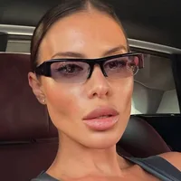Lunettes de soleil vintage rectangulaires petites demi-cerclées noires pour femmes, nouvelle mode, verres dégradés léopard, lunettes de conduite tendance 1