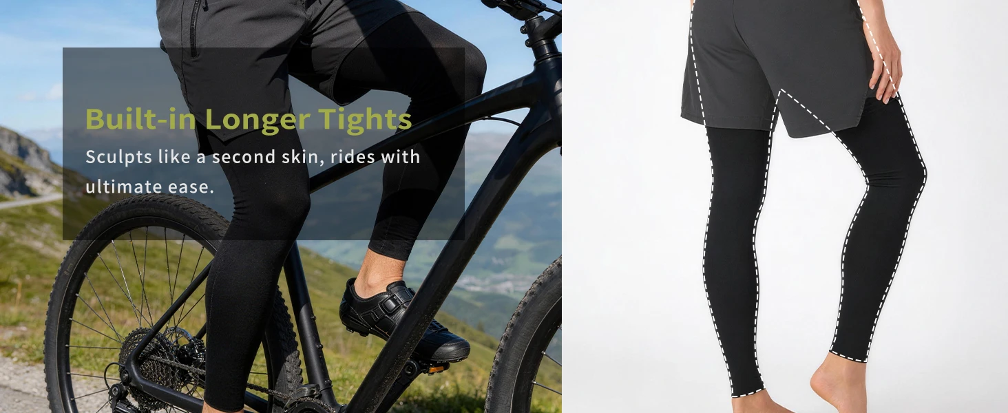 WOSAWE Herren Damen 2-in-1 Gepolsterte Fahrradhose Atmungsaktiv Schnelltrocknend MTB Bike-Hose mit Reißverschlusstaschen – Detail 2