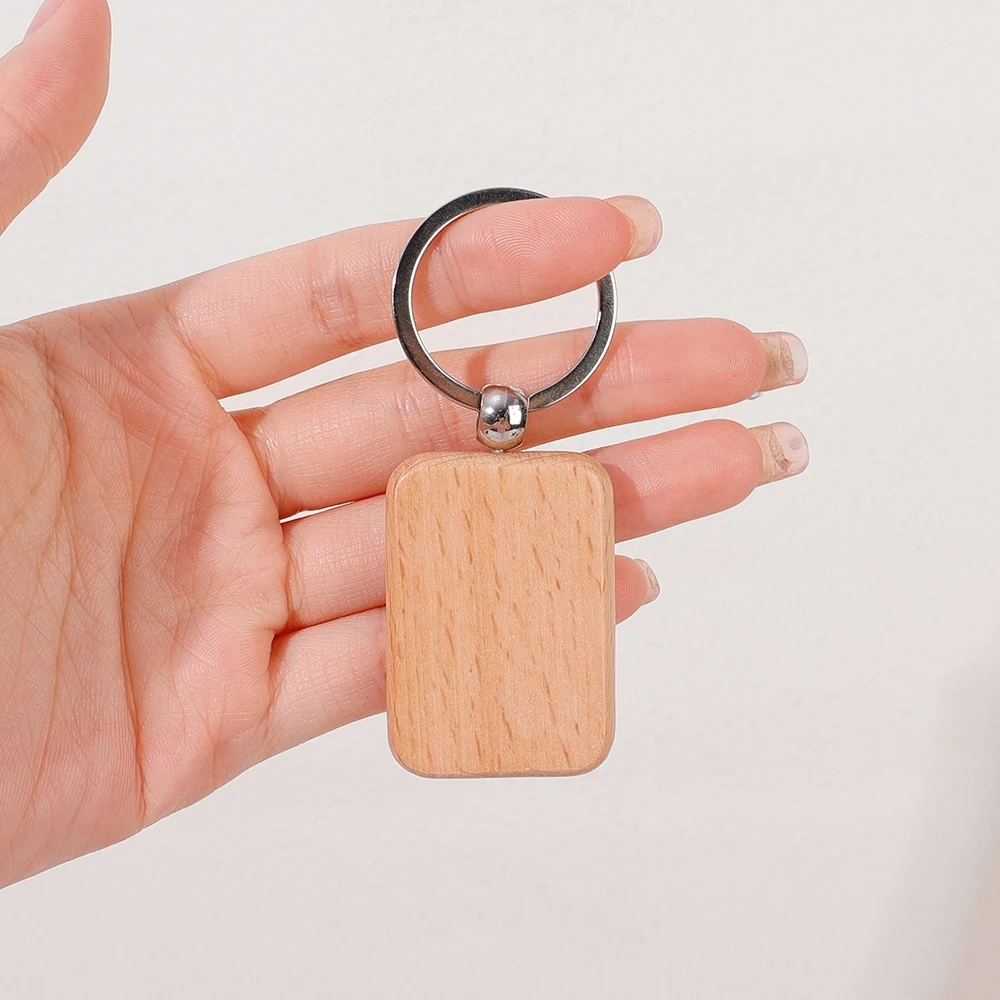 36 Pezzi Portachiavi In Legno Di Faggio Fai Da Te Con Inserti In Pelle - Vuoti Per Pittura E Incisione, 6.5x2.8 Cm