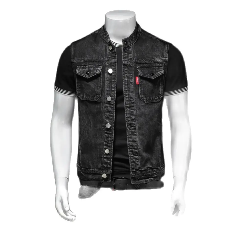 

Ladiguard Plus Size Mens Fashion Leisure Demin Vest Retro Splice Jean Outerwear 2023 European style Autumn Zipper Demin Jackets
