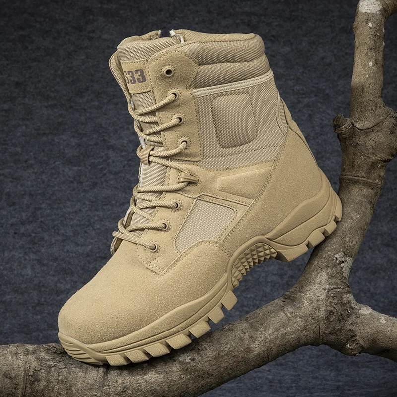 

Winter Warm Plush Fur Snow Boots Waterproof Leather Men's Boots Outdoor Non-slip Work Boots Combat Desert Boots Motorcycle Boots