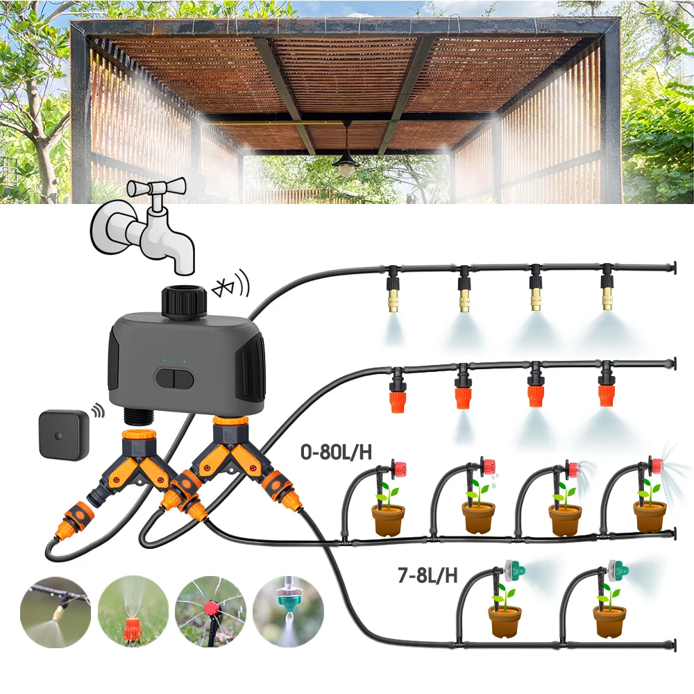 Wifi Bluetooth-compatible Garden Irrigation System Wireless Watering Kit Adjustable Mist Drip 2-IN-1 Phone Remote Control Timer 6