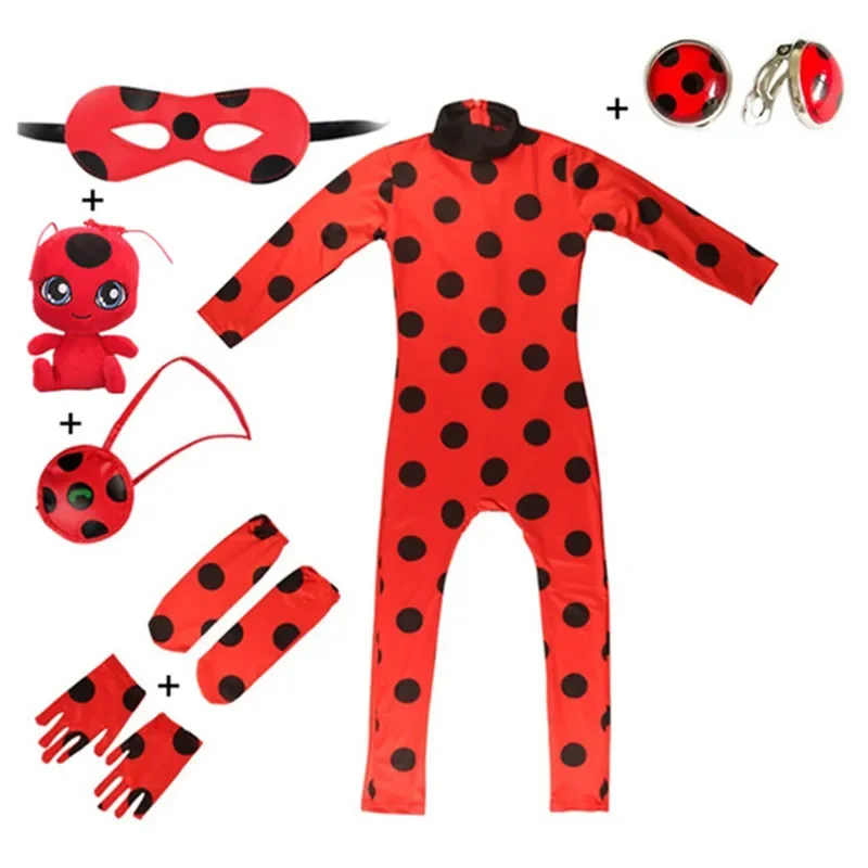 Christmas Child Bug Costume for Girls-Red Dress Up Jumpsuit Mask Bag Easter Marinette Cosplay Costumes Party Little Beetle Suits cosplay costume kids girls dress