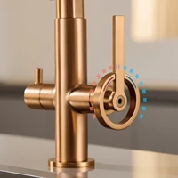Robinet de cuisine de style îlot en laiton gris pistolet avec pulvérisateur extractible d'eau filtrée. Poignée de remorquage, eau chaude et froide, mélangeur d'évier à 2 fonctions 6