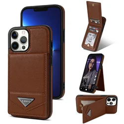 Vertical Card Slot Leather Wallet Phone Case with Magnetic Stand Cover - iPhone 13 Mini 12 Mini (Brown)