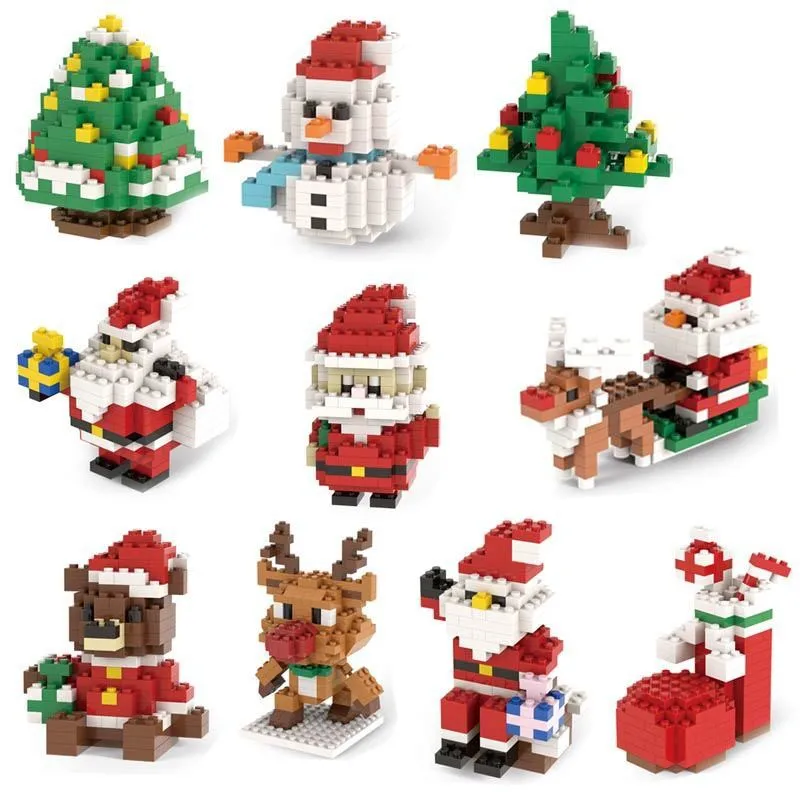 

New Father Christmas Micro Building Block Santa MINI Claus Snowman Elk Sock Tree Assembled Model Toys Christmas Brick Decoration