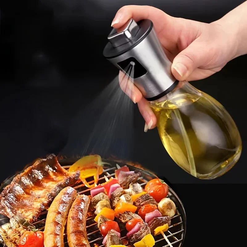 Oil Spray Bottle Perfect for Kitchen Cooking & Air Fryer Bottle Glass Stainless Steel Oil Sprayer Kitchen Gadgets 200ML