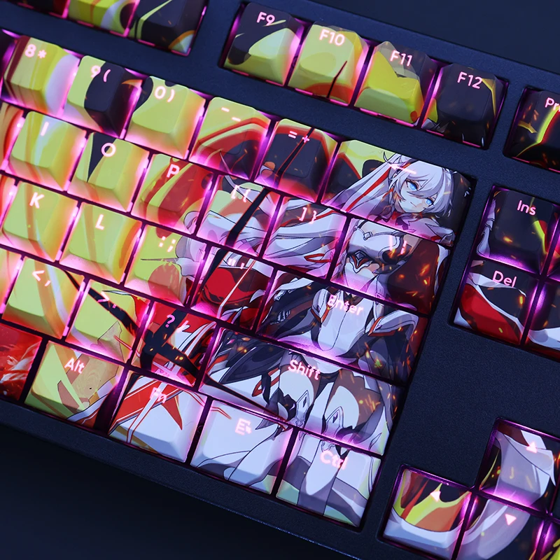 Conjunto Honkai Impacto Kiana Herrscher de Flamescion Keycap Pbt Corante Sub Backlit Keycaps Gaming Key Caps para Ansi 61 87 104 108 1 - Imagem 2