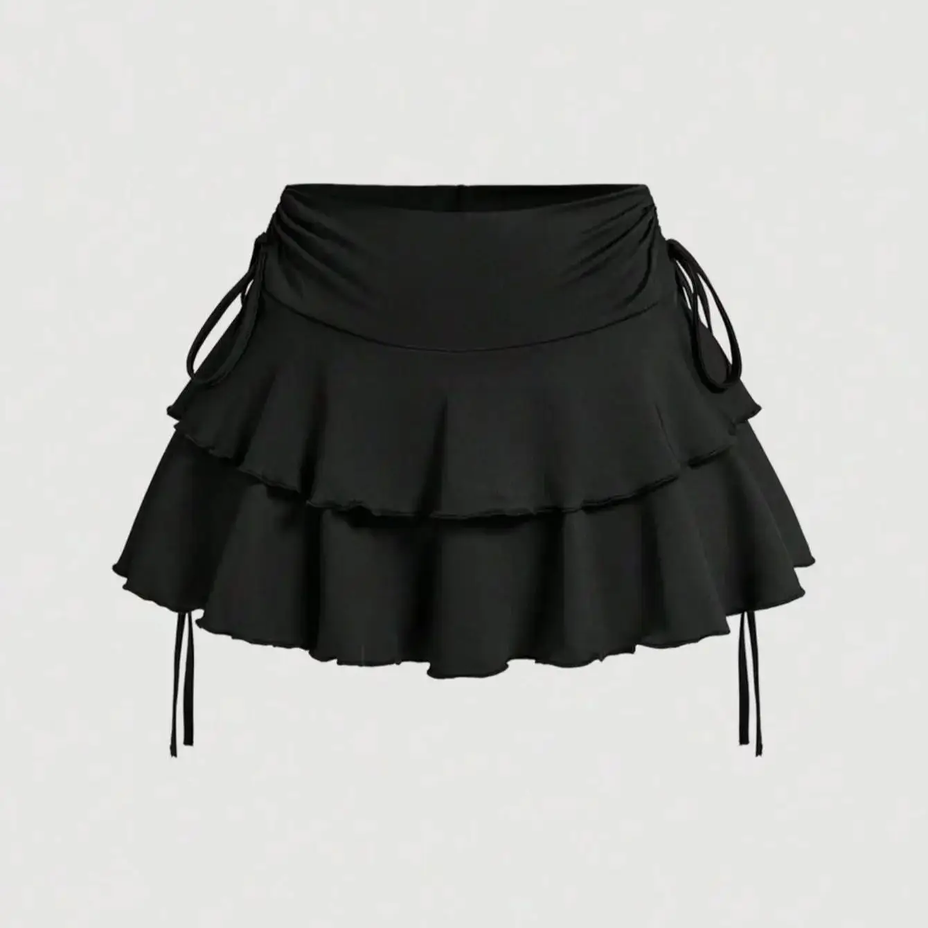 Einfarbiger Kuchenrock mit Kordelzug und Faltendetail, Frühling/Sommer, Partyrock, Strandrock, Sommerurlaubsoutfits – Detail 2