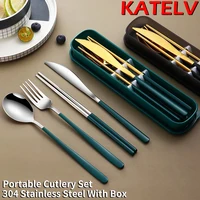 304 Tableware Set Portable Cutlery Set Dinnerware Set High Quality Stainless Steel Knife Fork Spoon Travel Flatware With Box 1