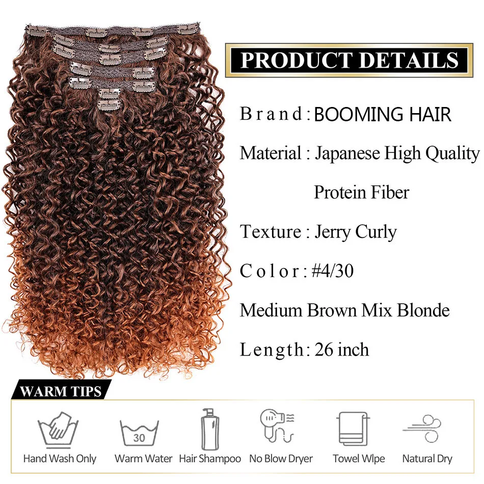 Kinky Curly Clip-in-Haarverlängerungen, synthetisch, 71,1 cm, superlang, Anjo Plus, natürlich, 613, braun, Maiswelle, voller Kopf, künstliche Haarteile – Detail 30