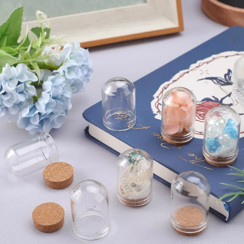 20Pcs Cloche Bell Jar 8mL Glass Display Dome Cork Base 1.28 inch Small Bottles Mini Bottles Dome Decorative Jars