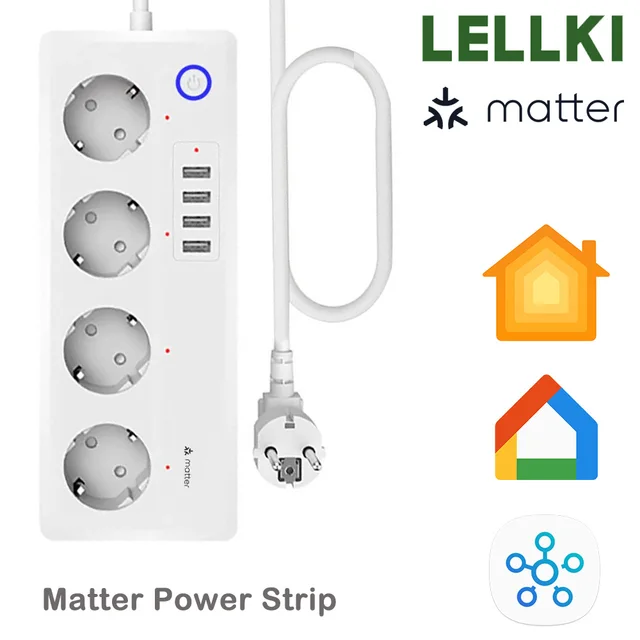 LELLKI Matter Power Strip Smart Multi Outlet 16A ไฟฟ้าขยายซ็อกเก็ตอะแดปเตอร์ USB Eu Kr ปลั๊ก Apple Google Home SmartThings 1