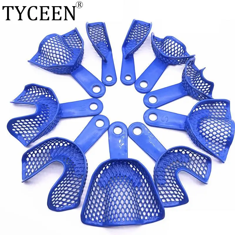 

10pcs/set Dental Impression Trays Plastic-Steel Teeth Holders Denture Model Materials Clinic Dentist Impression Tools Blue