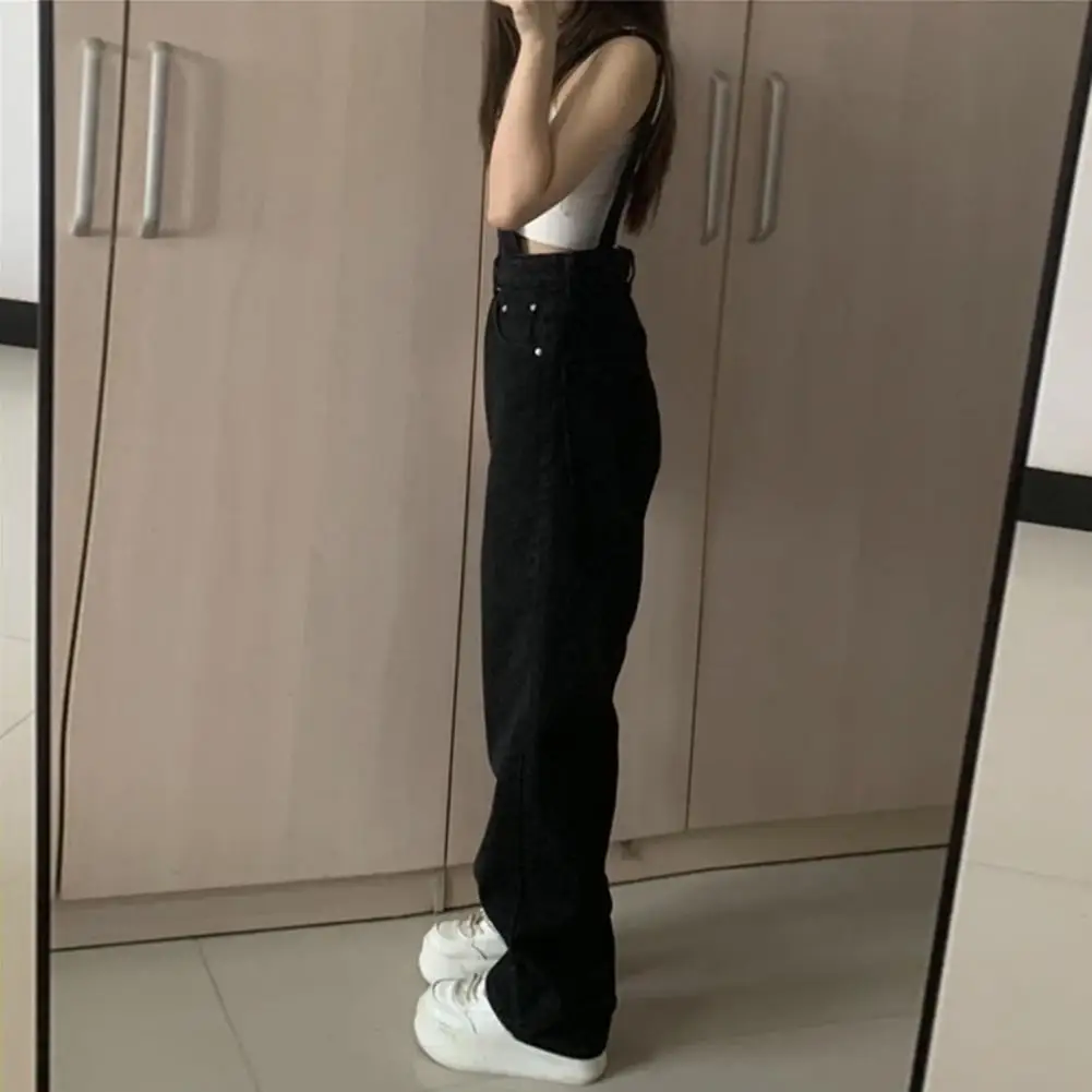 Women Jumpsuit Vintage Jumpsuit Loose Fit High Waist Straight Wide Leg Preppy Style Overalls with Pockets for Women Lightweight loose harem overalls cozy v neck jumpsuit with pockets for women loose fit solid color winter pajama with crotch ankle bands