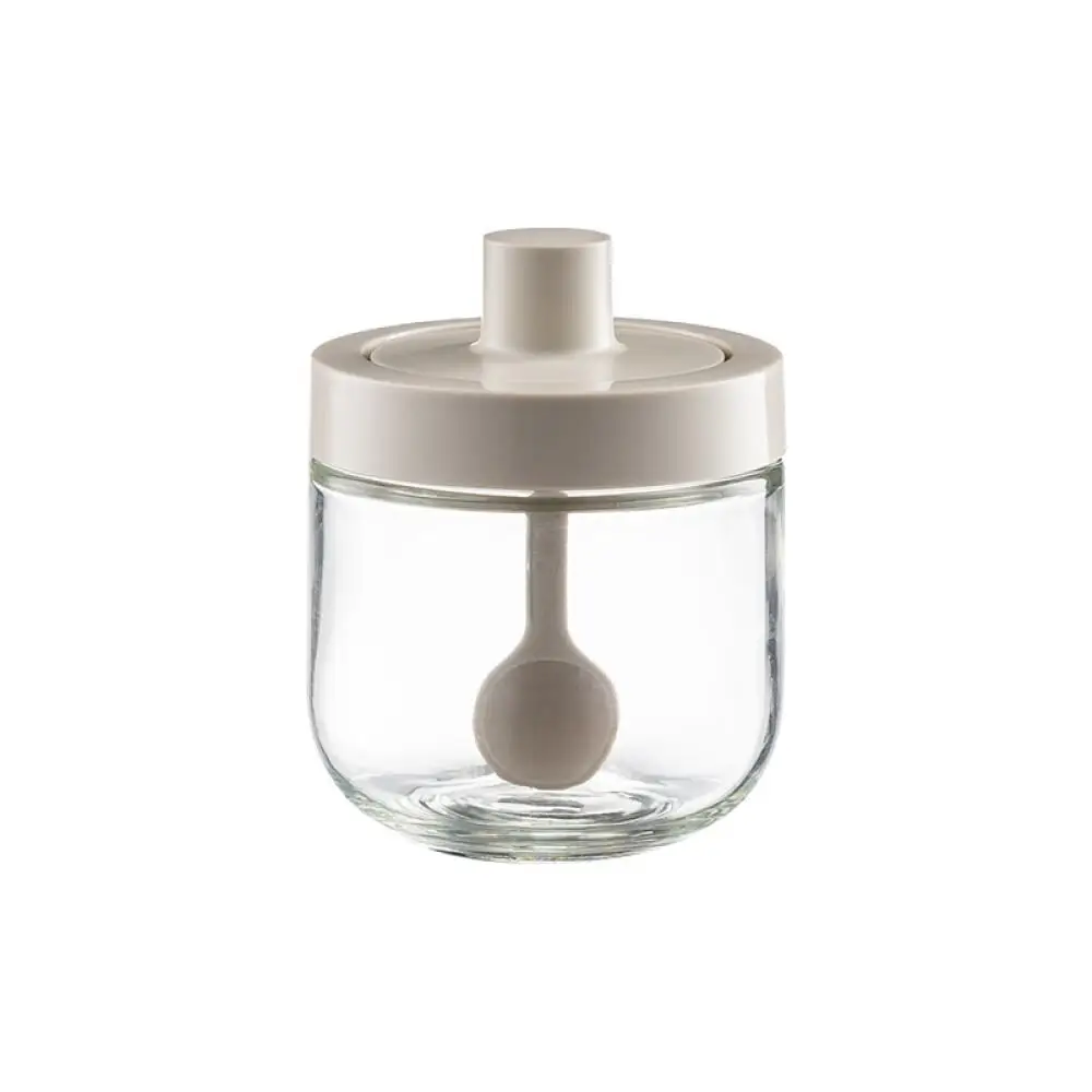 Integrated Seasoning Jar Glass Kitchen Spoon Lid Salt Seasoning Box Condiment Storage Container Multi-Function Cooking Supplies