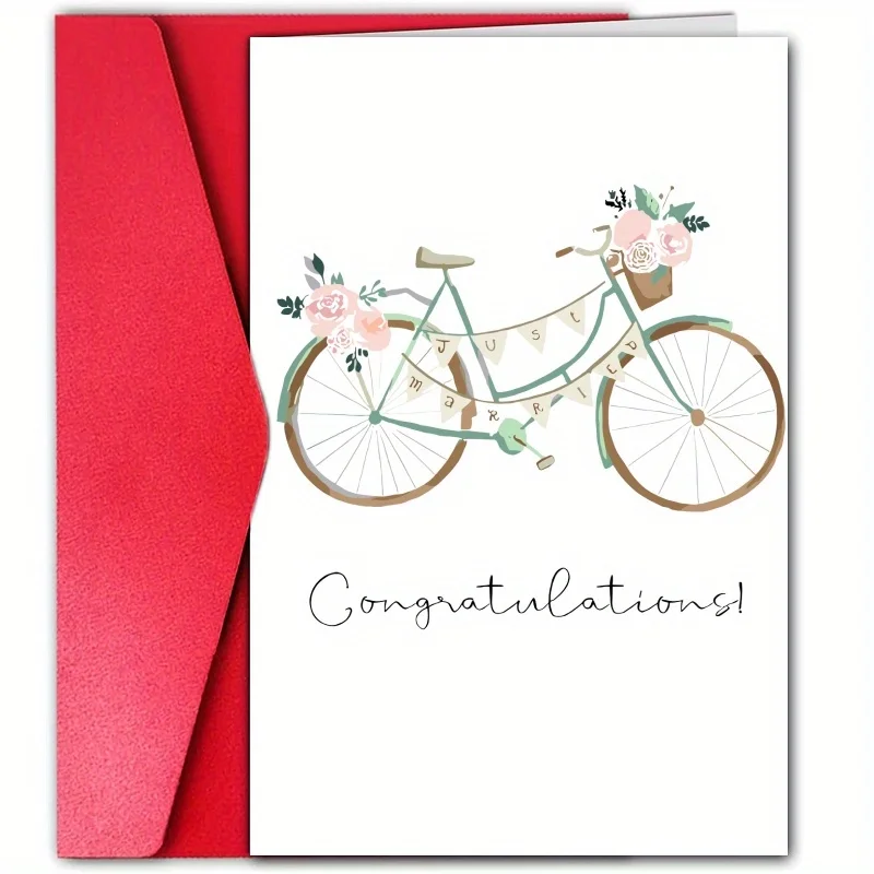 1pc, happy wedding card, romantic wedding card, bicycle sweet congratulation for husband wife。