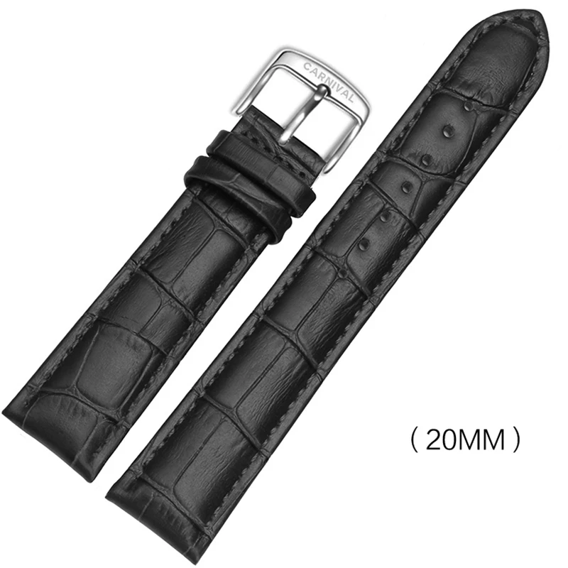 Original 20mm Watch Strap Band High Quality Genuine Calf Hide Leather Watchband Bracelet for CARNIVAL Brand Wristwatches Clock