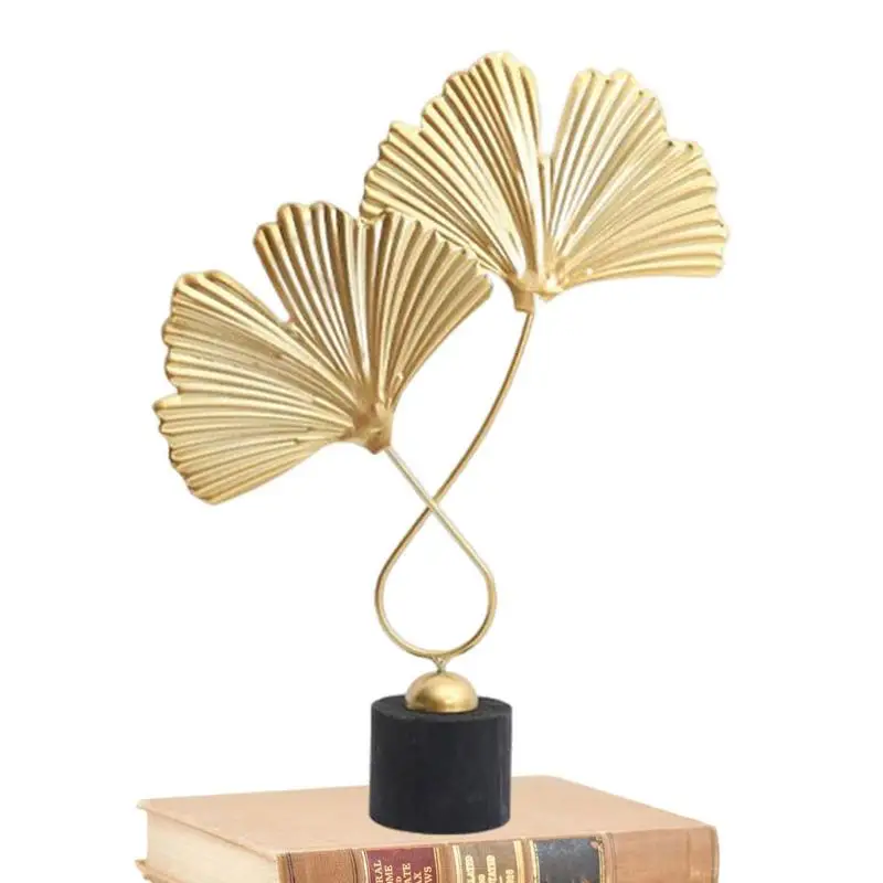 

Gold Leaf Figurines Leaf Sculptures Home Decor Wooden Base Modernist Botanical Olive Leaves Sculpture Gold Metal Gilt Finish