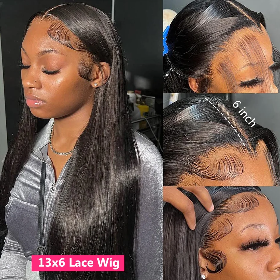 Lace Front Human Hair Wigs 360 13x6 Lace Frontal Wig Human Hair Pre Plucked Brazilian Straight 30 Inch 4x4 Closure Wig Gabrielle