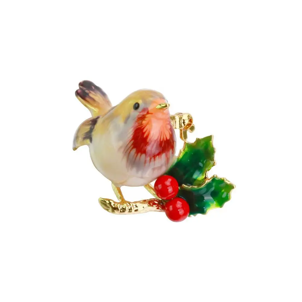 

18K Gold Plated Enamel Birdie Bird Sparrow with Cherry Brooch