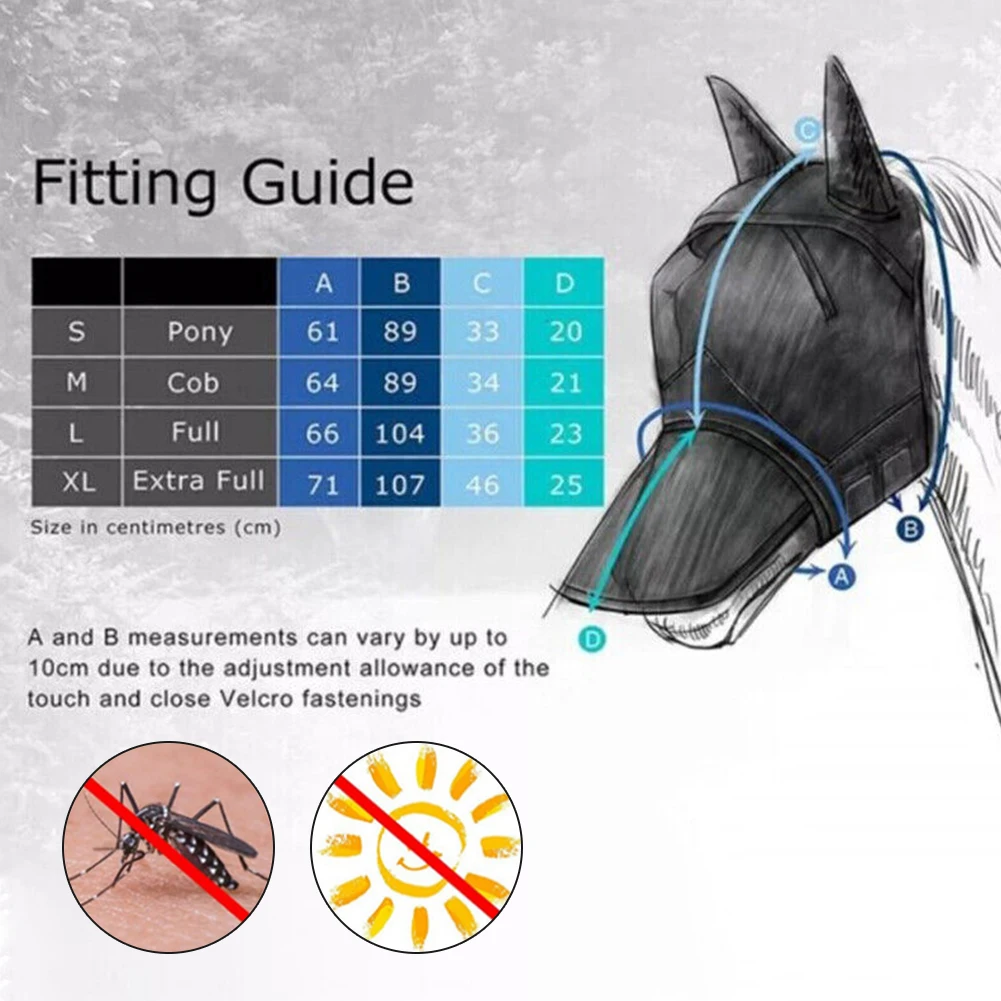 Horse mask Anti-Mosquito Horse Full Face Protection Anti-Worms Mesh Mask with Nasal Cover Riding Equestrian Equipment