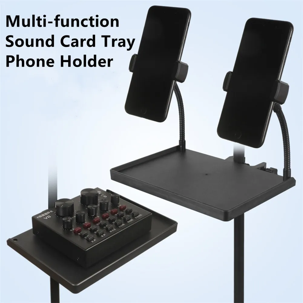 Microphone Stand Sound Card Tray Bracket 6cm To 10cm Width Smartphone Devices Guitar Performance Live Smartphone Holder microphone stand