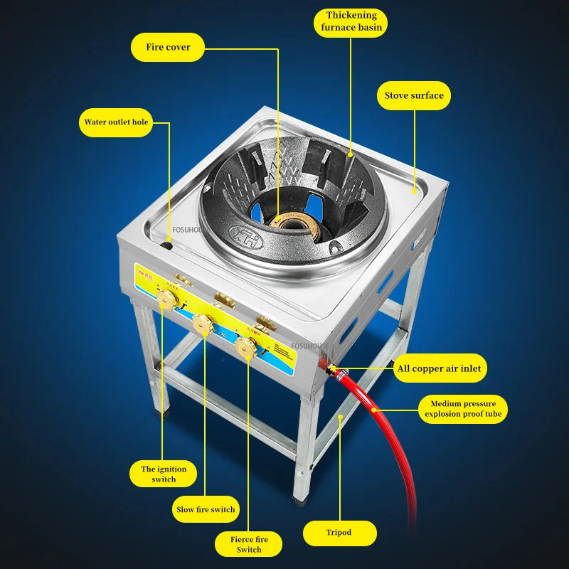 Commercial High Pressure Gas Stove Household Stainless Steel Hot Fire Stove Single Range Lpg Cooker Cooktop Cooking Appliances
