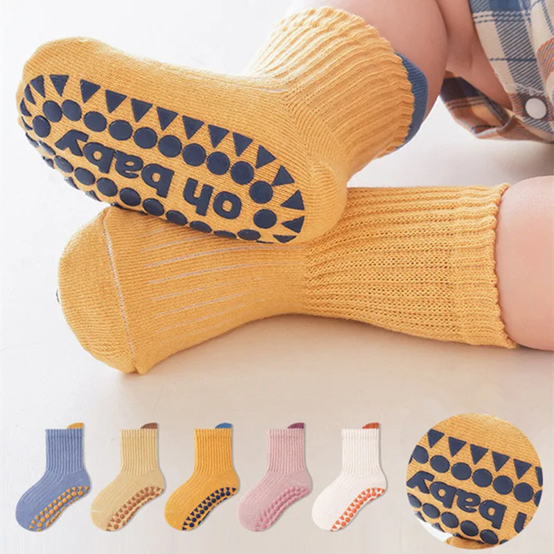 3Pairs/Lot Cotton Baby Anti-slip Socks For Boys Girls Low Cut Floor Kids Toddler Sock With Rubber Grips Socken For 0-6Years 3