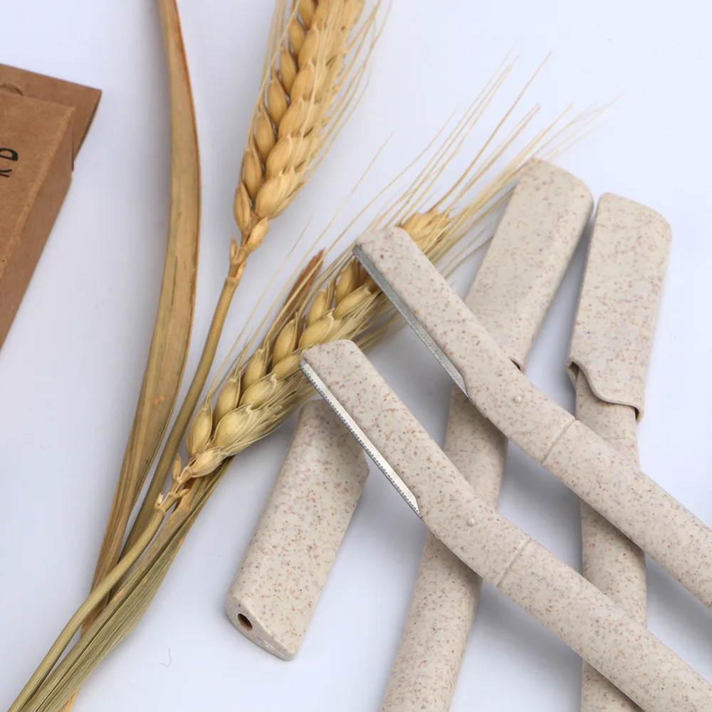 Wheat Straw Face Eyebrow Razor for Women Facial Dermaplane Razor Biodegradable Dermaplaning Tool with Precision Cover 3 Pcs/Box eyebrow razor set eyebrow razor