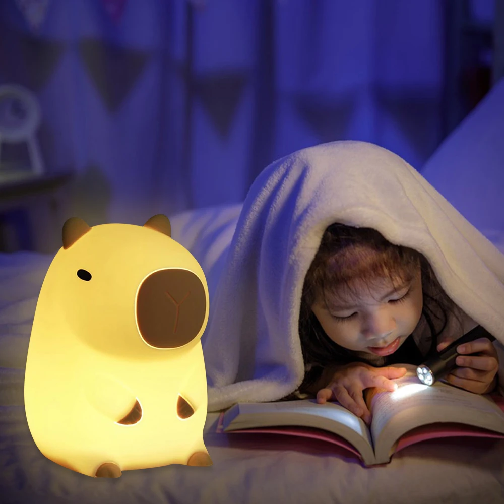 Śliczne kreskówki Capybara Silicone Night Light USB Ładowalny czas Przyciemnianie sennej lampy nocnej do dekoracji pokoju dziecięcego