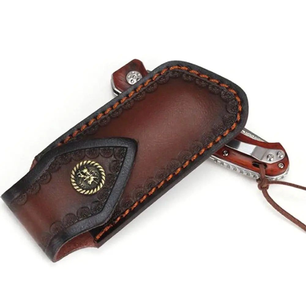 갈색 칼집 가죽 허리 벨트 버클 포켓 나이프 보호 커버, 가죽 칼집 벨트 다기능 야외 도구