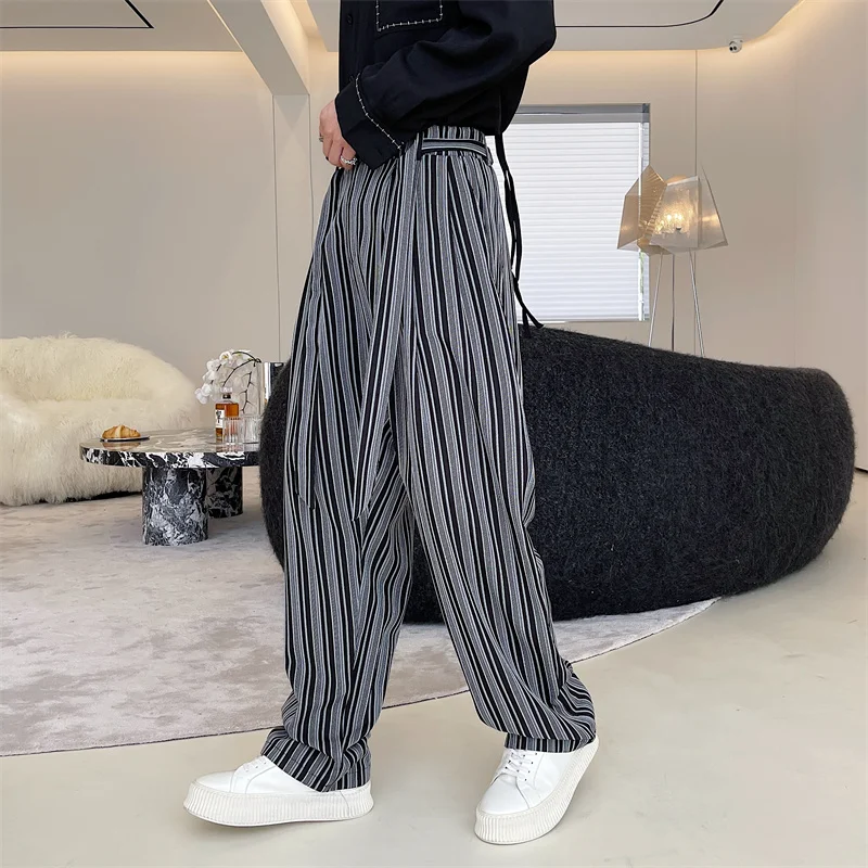 

2023Fashion Men Stripe Loose Casual Harem Pants Streetwear Wide-leg Trousers For Man Vintage Hip Hop Pant Male