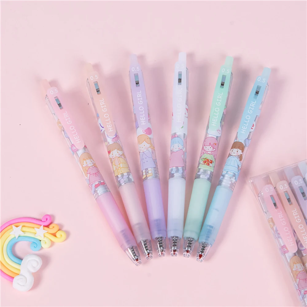 3 pz/set penne Gel ragazza Kawaii 0.5mm inchiostro nero carino