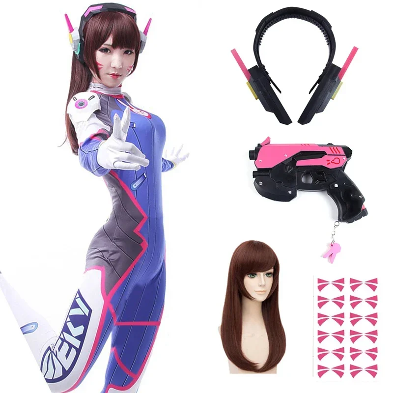 

Dva Cosplay Costume Game Female Lycra 3D Printing Spandex Halloween Party Zentai Wig Cosplay Props Headphone Gun Suit D.Va Cos