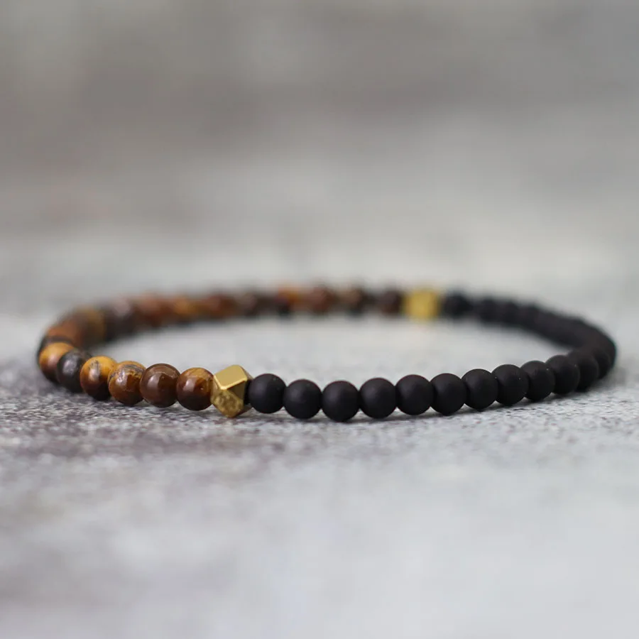 Men Bicolor YingYang Stone Bracelet Meditation Jewelry