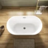 48 Inch Acrylic Freestanding Bathtub Contemporary Soaking Tub White Acrylic Brushed Nickel Drain Overflow Anti Slip Design 5