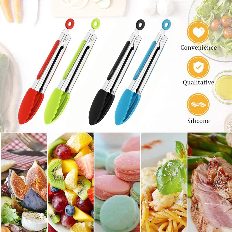 Food Tong Stainless Steel Kitchen Tongs Silicone Nylon Non-Slip Cooking Clip Clamp BBQ Salad Tools Grill Kitchen Accessories images - 6