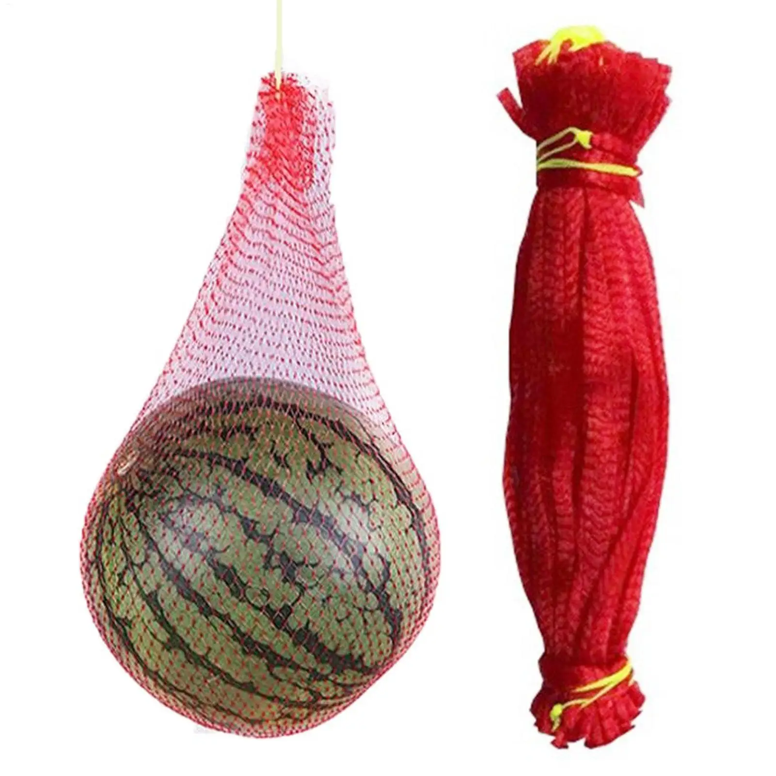 Bolsa de malla de sandía colgante, bolsa de red de almacenamiento de frutas reutilizable, almacenamiento en cultivo de pepinos de jardín, bolsas de malla para verduras, 100 Uds.