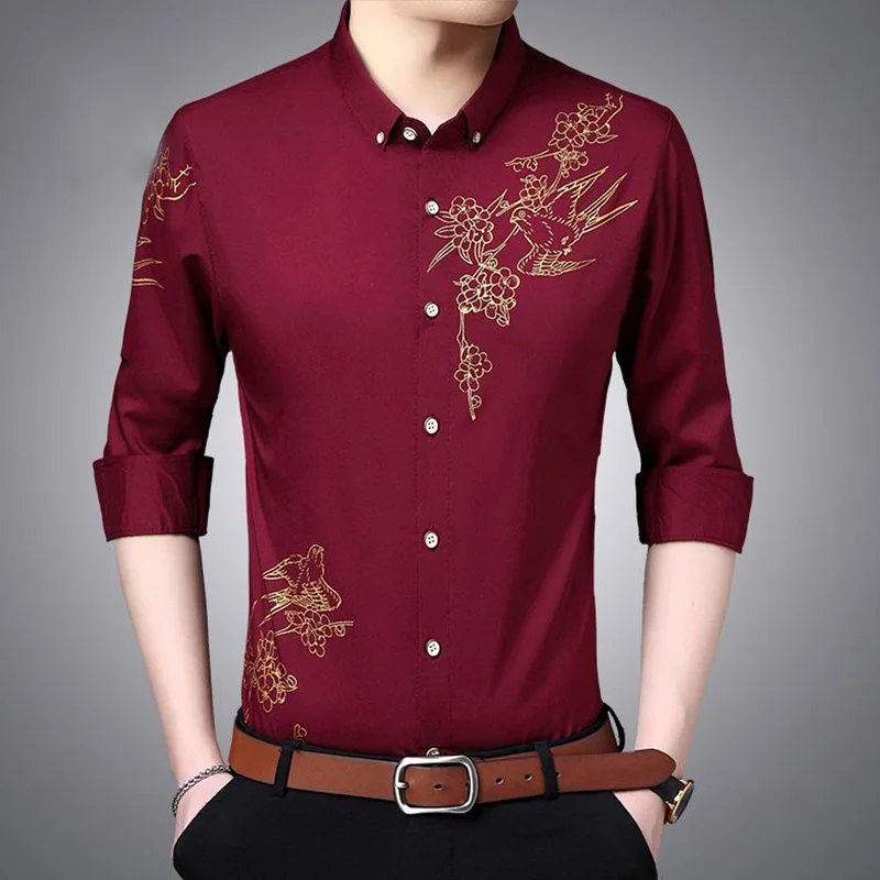Fashion Lapel Button All-match Printed Business Shirts Men's Clothing 2023 Autumn New Oversized Casual Tops Asymmetrical Shirt
