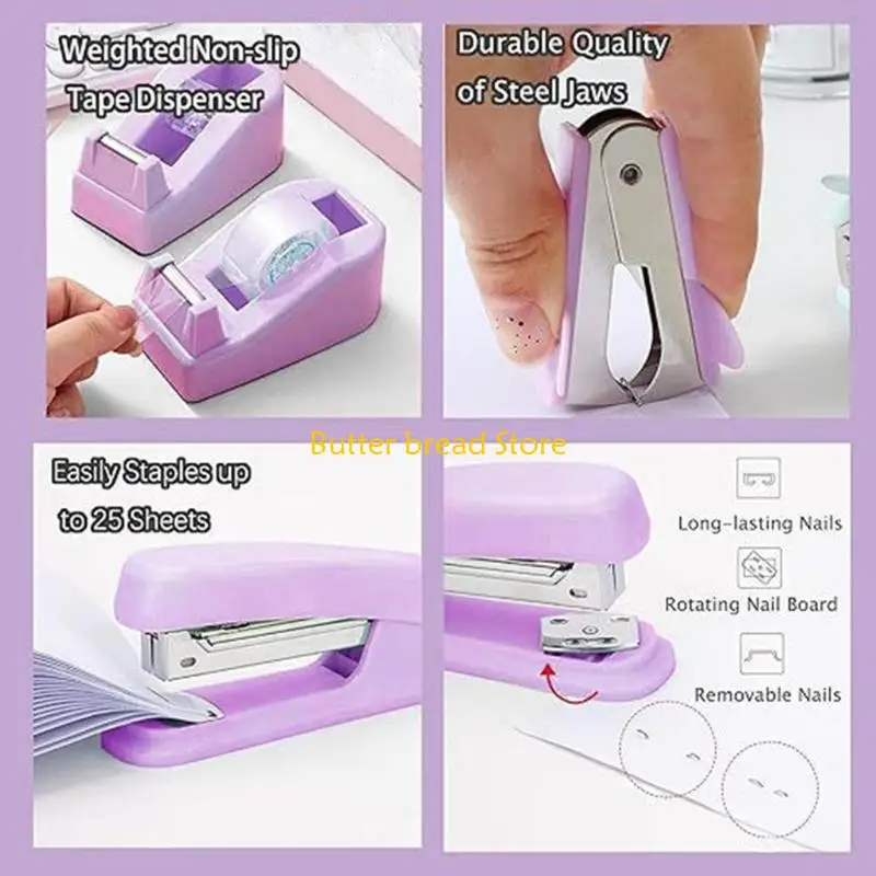 W89C 파일 용지 문서 정리용 다목적 사무용품 세트, 책상 스테이플러, 리필 및 리무버 세트