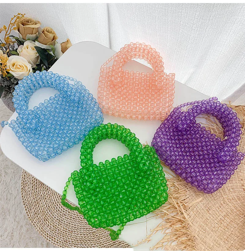 

Прозрачная цветная сумка через плечо с кристаллами и бусинами, летняя акриловая женская сумка ручной работы с жемчугом, вечерний клатч, пляжные кошельки для телефона