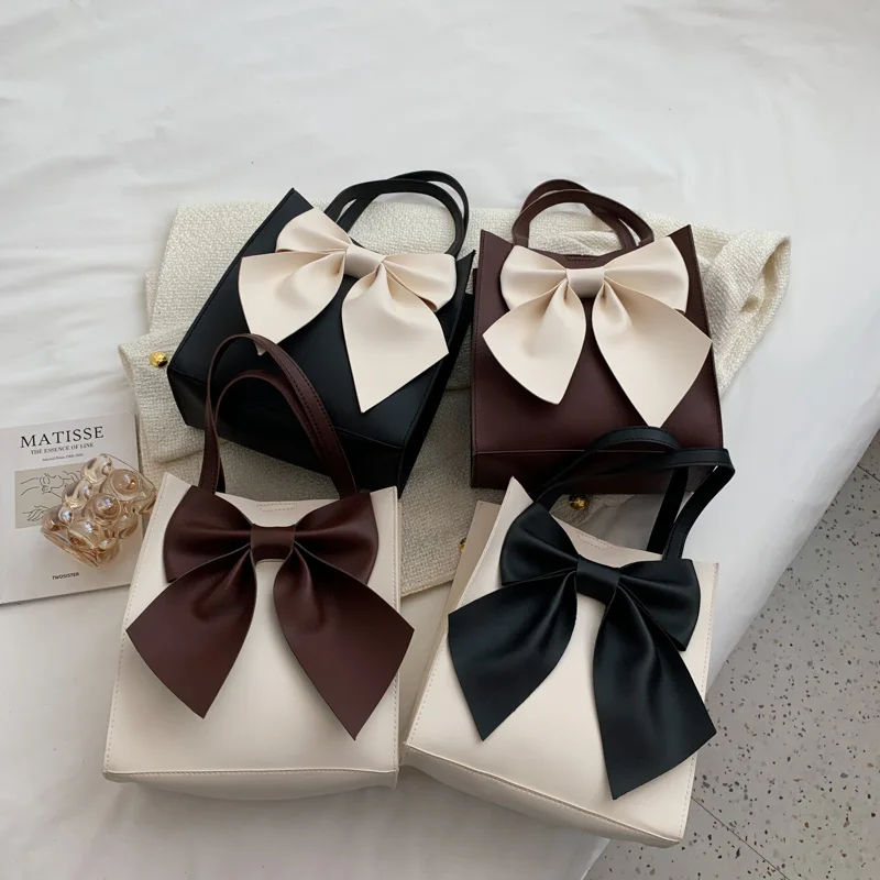 Fashion Shoulder Bag Pu Leather Woman Casual Bow Bags High Capacity Solid Color Luxury Designer For Girls Ttravel Handbag Female