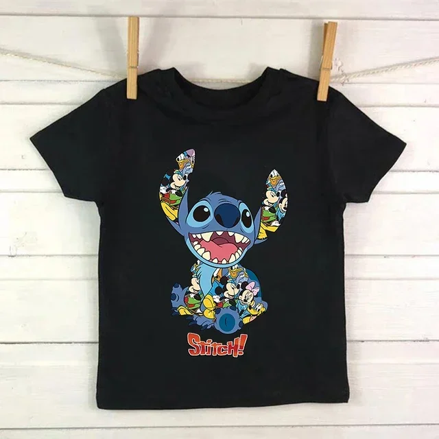 thumbnail image 1 of Camiseta de algodón para niños, camiseta de dibujos animados de Disney Lilo Stitch, camiseta de manga linda de Stitch, camiseta gráfica Y2k, camisetas para niñas y niños, 1 of 5