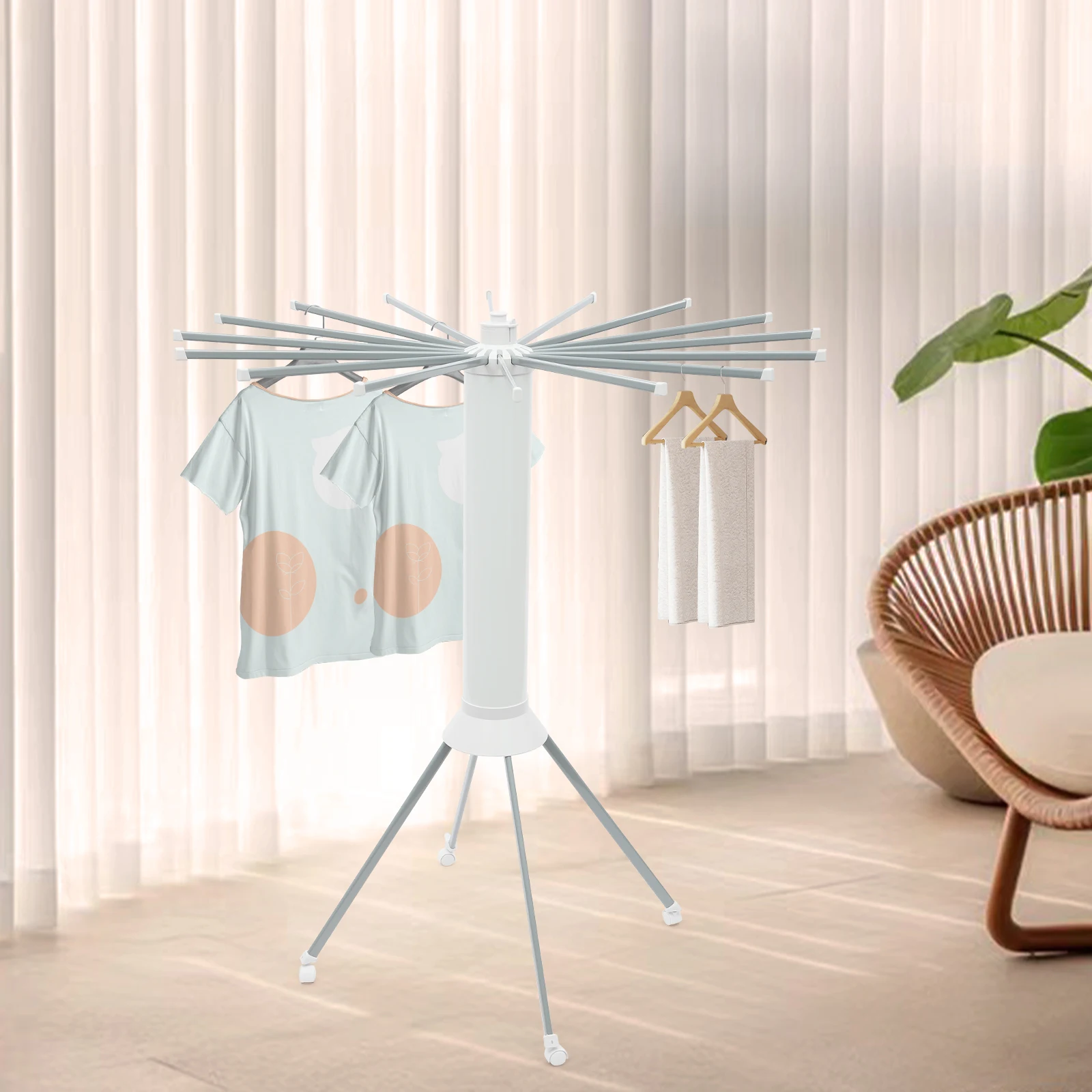Clothes Drying Rack Anti-Rust Foldable Four-Legged Clothes Drying Rack Simple Cleaning for Balcony/Laundry Room/Terrace 4