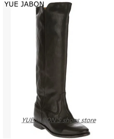 

Black Genuine Leather Knee-high Boots Women Casual Women's Shoes Classic Retro Height Increasing Heels Female Chelsea Long Boots