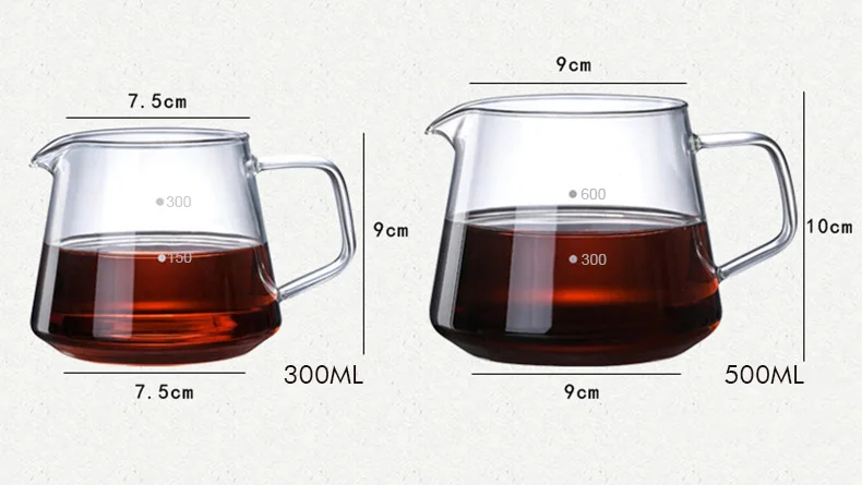 Description Picture 6 of itemGlass Pour Over Coffee Server with Dot Scale Brewed Coffee Sharing Pot 300ml 600ml Heat Resistant Hand Made Drip Coffee Pot