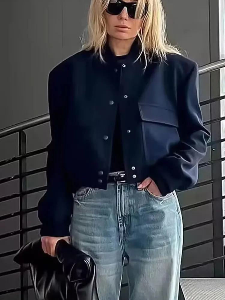 HH 2024 Women Elegant White Coat Long Sleeve Button Bomber Jacket Fashion Woman Casual Solid Office Lady Y2K Outerwear