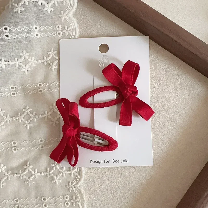 New Baby Hair Clips  Autumn Winter Leaf Color Series Cotton Belt Bow Children's BB Clips Bangs Hairclips Side Hair Accessory 6