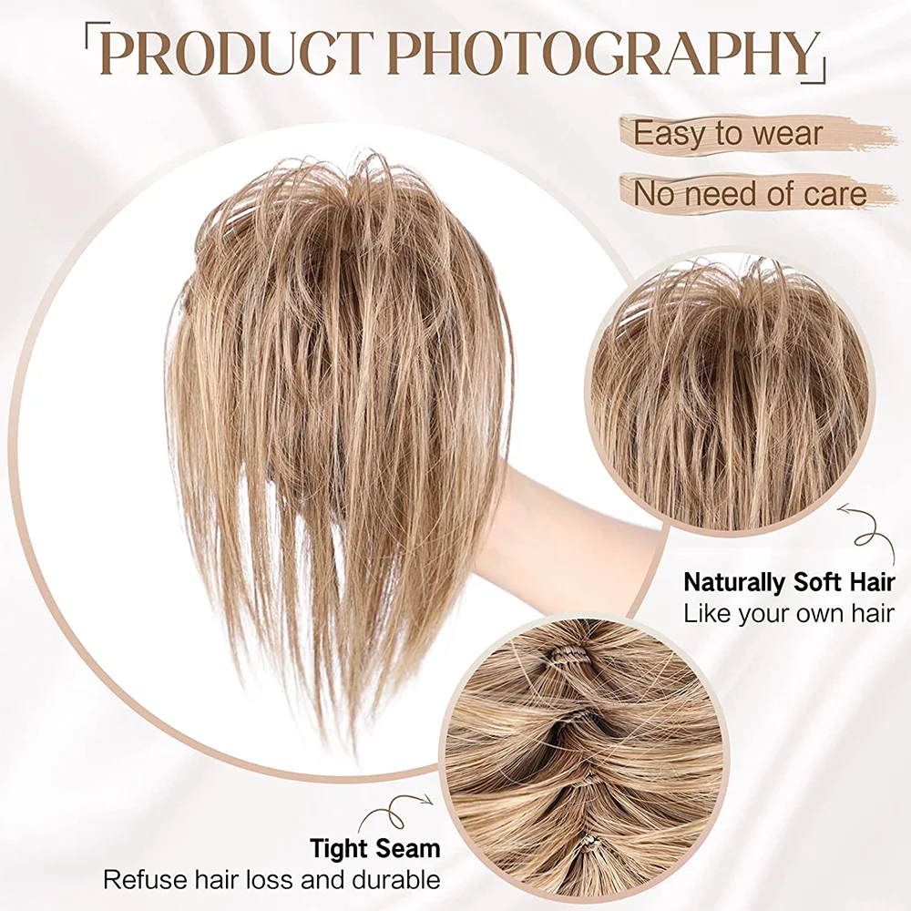 Short straight synthetic high ponytail extensions claw clip in Messy Bun hair piece for women daily use